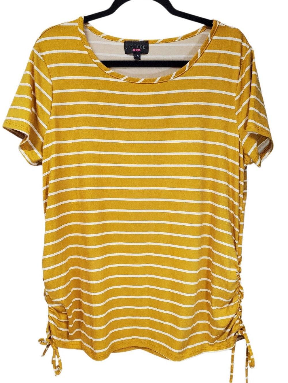 Discreet Top Mustard Yellow And White Stripe Business Casual Size 1x Office